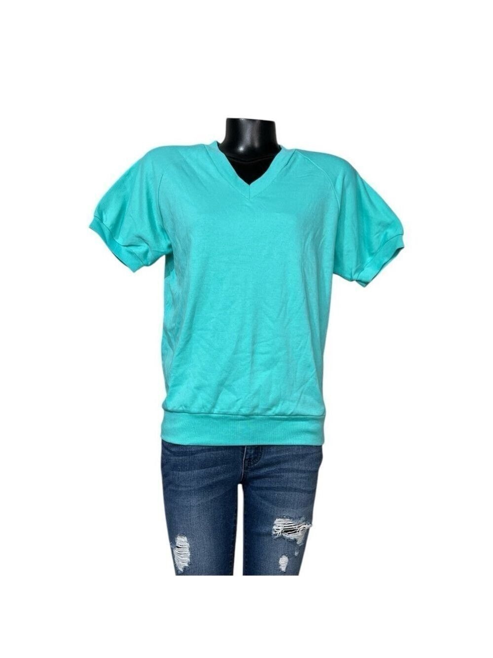 5/$25 ⭐️ Vintage 90s Large Short Sleeve Teal Green Tee-Shirt V-Neck Liz Thomas